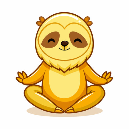 In a peaceful lotus position, a cartoon sloth is sitting comfortably and calmlyのイラスト素材