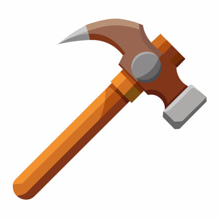 A hammer with a wooden handle is displayed on a white backgroundのイラスト素材