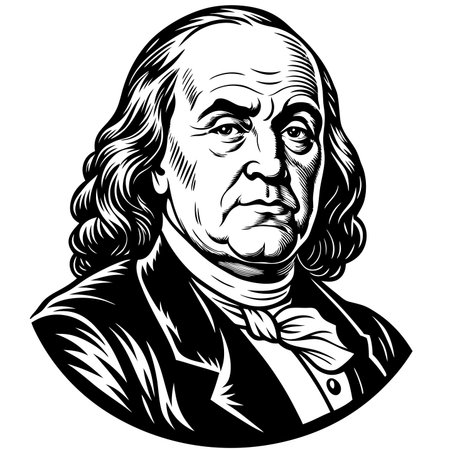 Black and white drawing of Franklin D. Roosevelt in suit and bow tieのイラスト素材