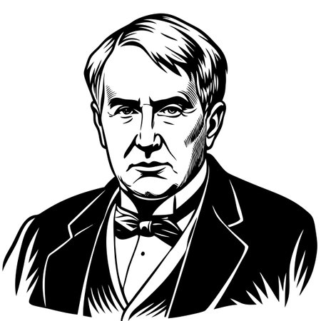 A black and white portrait of a man wearing a suit and bow tieのイラスト素材