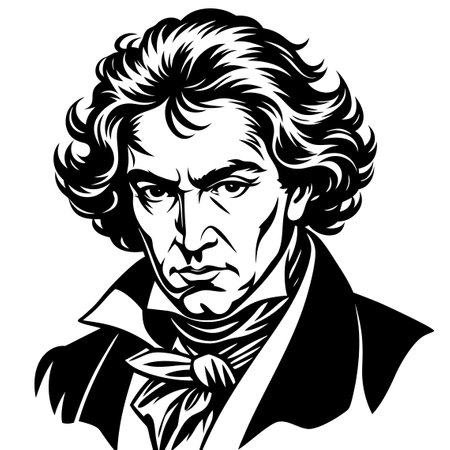 The drawing features Beethovens face in black and whiteのイラスト素材