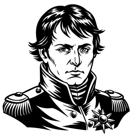 A depiction of a man in a military uniform with a black and white color schemeのイラスト素材