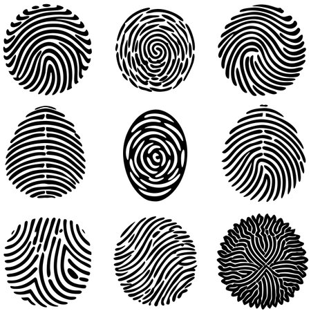 Black and white fingerprint patterns on white backgroundのイラスト素材
