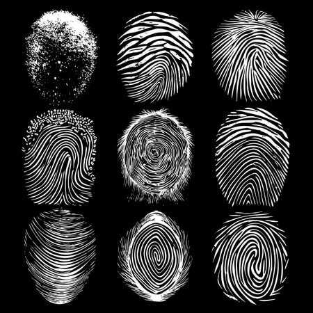 Several fingerprint patterns displayed against a black backdropのイラスト素材