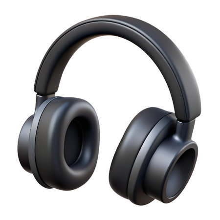 A pair of black headphones isolated on a white backgroundの写真素材