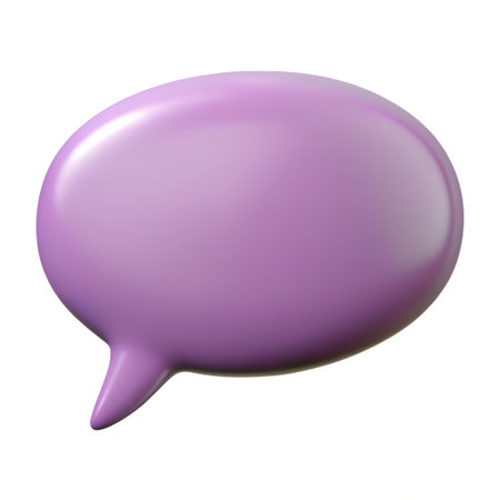 A purple speech bubble appears against a white backdrop. It conveys a message or conversation. The...