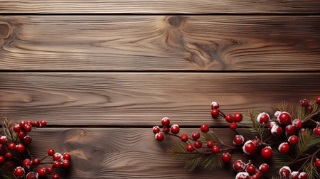 Christmas background with fir tree and decoration on dark wooden boardの素材