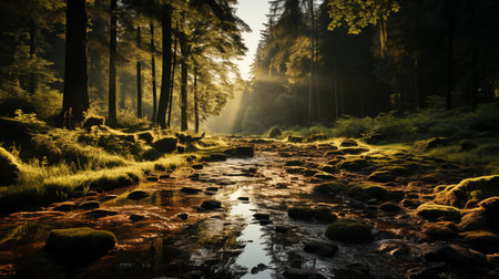 Beautiful morning in the forestの素材