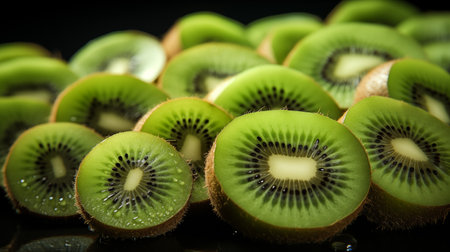 Fresh and ripe slices of kiwi fruit, great summer wallpaper backgroundの素材