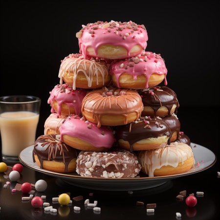 Donuts pyramide. Tower of doughnuts. Colorful donuts.の素材