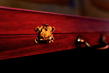 casket with golden lockの写真素材
