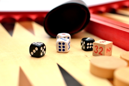 Dices set to play backgammon. Board game.の写真素材