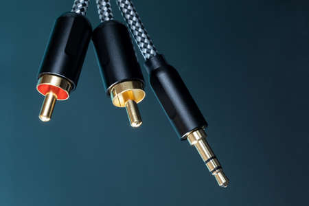 The gold-plated RCA connectors and TRS connector for sound transmission, audio cable for excellent sound quality. White and red bells.の写真素材