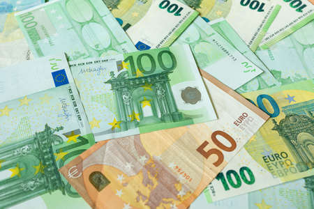 money background. Euro banknotes in denominations of 50 and 100. The currency of the European Union