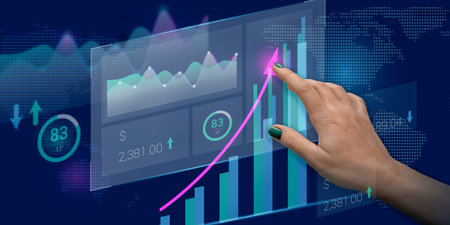 Abstract data analysis, financial graph, infographic against map background. SEO Search Engine...