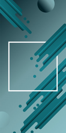 Abstract vertical dark green gradient background with square frame and streamlined graphic elements for UI design, wallpaper, vertical banners. vector illustration. Verticalのイラスト素材