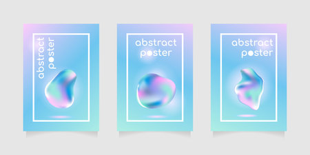 Set of poster covers with Gradient Mesh style graphics. Trendy modern design in light blues and purples. Vector templates for posters, UI, banners, leaflets, presentations and reports. vector illustration.のイラスト素材