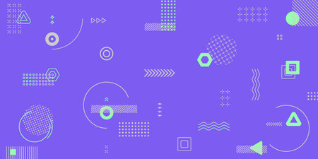 A set of various geometric icons for the design of interfaces. Abstract purple, lavender, green, geometric shapes of modern elements cover design. Use for poster, artwork, template design, ad, printのイラスト素材