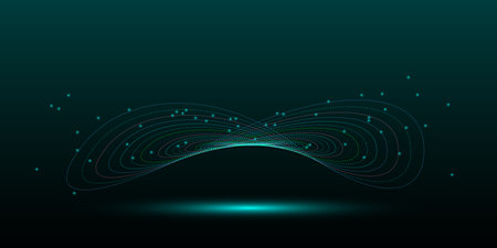 Warped closed lines in the form of an infinity sign for a design on the theme of space and time warping. Glowing abstract figure on dark green background. vector illustrationのイラスト素材