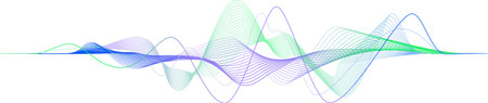 Data transmission, sound wave, technology, space transformation. Abstract green-purple-blue wave on...