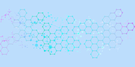 Abstract hexagonal molecular structures for design on the topic of scientific research in the field...