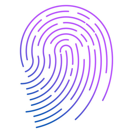 Identification, biometric authorization. cybersecurity concept. digital authentication. Blue and purple fingerprint icon on white backgroundの写真素材