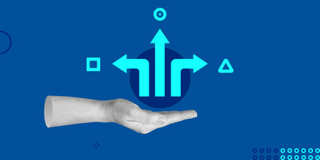 Find alternatives, choice of path, different possibilities concept. Three directions above the hand....