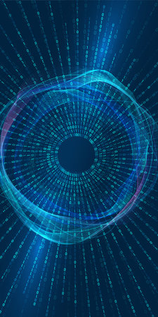 Digital innovation, technology, big data, AI. Abstract binary shape with circular wave element for...