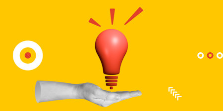 A light bulb in the hand symbolizes creativity, problem solving and new ideas. For innovation,...