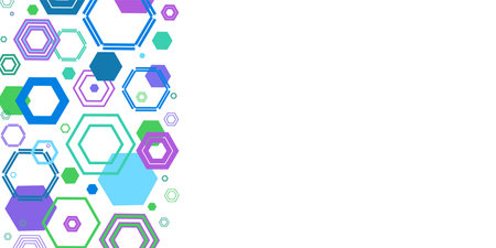Abstract hexagons background. Abstract composition with brightly colored hexagons on white...