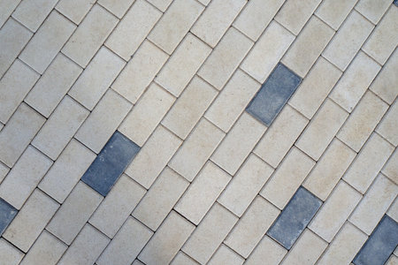 Diagonal pattern of light gray paving stones with dark accent tiles. Ideal for architectural...