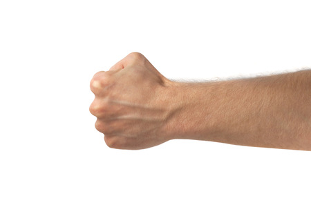 Man fist isolated on white background. Concept of protestの写真素材