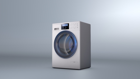 Modern White Washing Machine on a white background. 3d Rendering.の写真素材