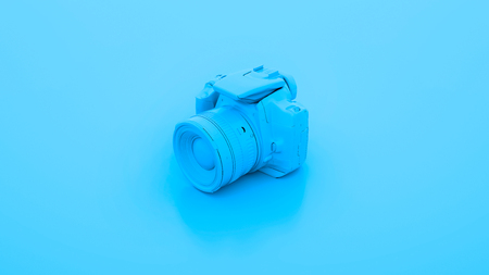 Blue DSLR Camera. 3D illustration.の写真素材