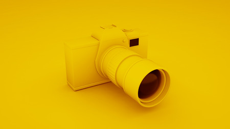Yellow Digital DLSR Camera. 3D illustration.の写真素材