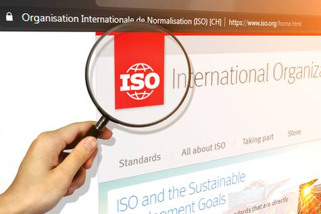 Los Angeles, California, USA - 14 February 2019: ISO - International Organization for Standardization website homepage. ISO - International Organization for Standardization logo visible.のeditorial素材