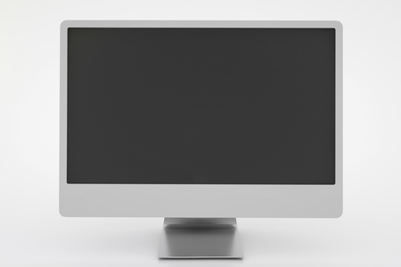 Monoblock Computer. Monoblock frame monitor with blank black screen isolated on white background. 3D rendering.の写真素材