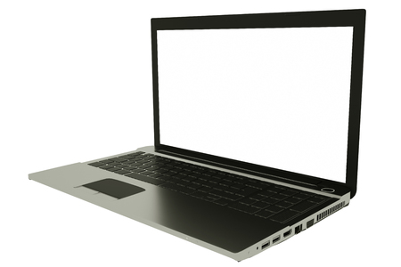 Modern laptop with blank white screen isolated on white. 3d illustration.の写真素材