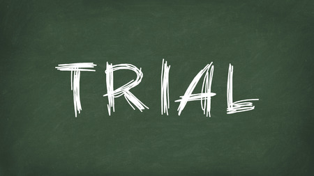 Trial word concept. Trial written on the chalkboard. Use for cover, banner, blog.の写真素材