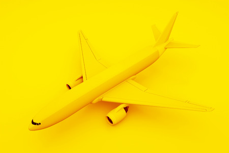 Passenger Airplane, Yellow Background. Isometric Concept. 3d illustration.の写真素材