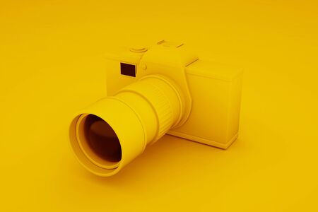 Yellow Digital DLSR Camera. 3D illustration.の写真素材