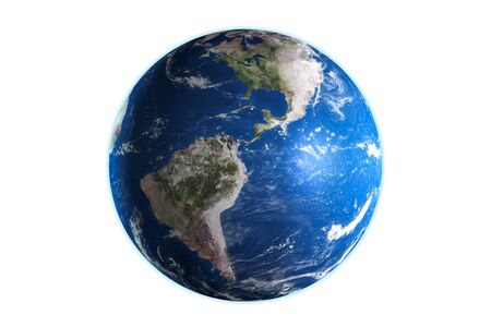3D render of planet earth isolated on white background.の写真素材