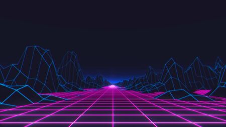 80s Retro Futurism Background. 3d illustration