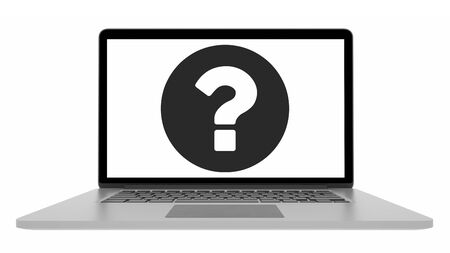 Modern notebook with a question mark. Question, Assistance Concept. 3d illustration.の写真素材