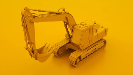 Yellow Excavator. Minimal idea concept. 3d illustration.の写真素材