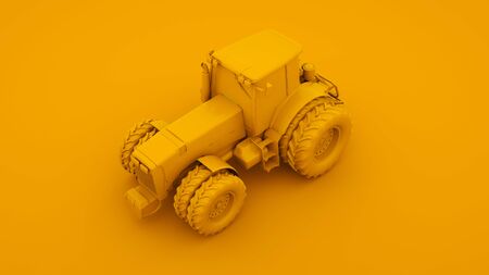 Yellow Tractor. Minimal idea concept. 3d illustration.の写真素材