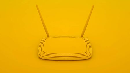 Wireless router isolated on yellow background. 3d illustration.