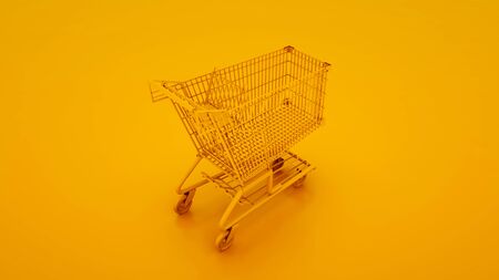 Shopping cart on yellow background. 3d illustrationの写真素材