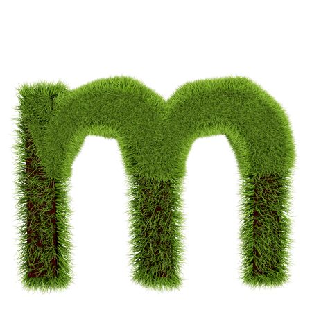 Green Grass Letter M isolated On White Background. Font For Your Design. 3D Illustration.の写真素材