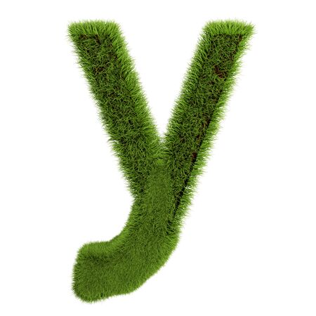 Green Grass Letter Y isolated On White Background. Font For Your Design. 3D Illustration.の写真素材